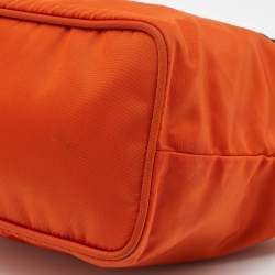 Pre Owned Prada Orange/Black Nylon and Leather Zip Baguette Bag