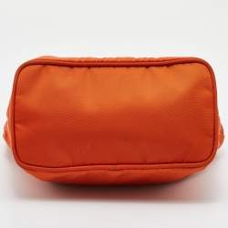 Pre Owned Prada Orange/Black Nylon and Leather Zip Baguette Bag