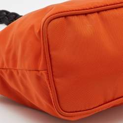 Pre Owned Prada Orange/Black Nylon and Leather Zip Baguette Bag