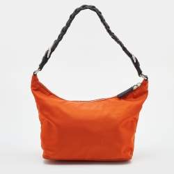 Pre Owned Prada Orange/Black Nylon and Leather Zip Baguette Bag