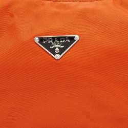 Pre Owned Prada Orange/Black Nylon and Leather Zip Baguette Bag