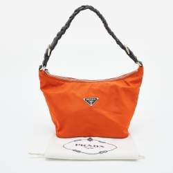Pre Owned Prada Orange/Black Nylon and Leather Zip Baguette Bag