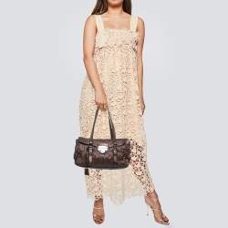 Pre Owned Prada Metallic Dark Brown Matelasse Leather Pushlock Flap Shoulder Bag