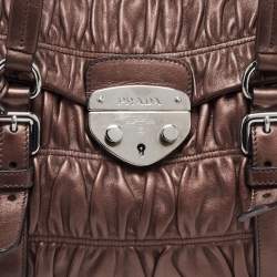 Pre Owned Prada Metallic Dark Brown Matelasse Leather Pushlock Flap Shoulder Bag