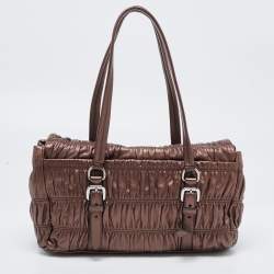 Pre Owned Prada Metallic Dark Brown Matelasse Leather Pushlock Flap Shoulder Bag