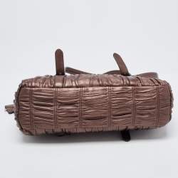 Pre Owned Prada Metallic Dark Brown Matelasse Leather Pushlock Flap Shoulder Bag