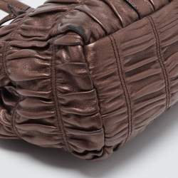 Pre Owned Prada Metallic Dark Brown Matelasse Leather Pushlock Flap Shoulder Bag