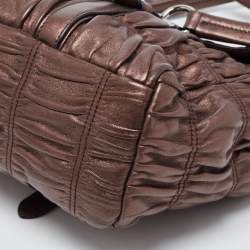 Pre Owned Prada Metallic Dark Brown Matelasse Leather Pushlock Flap Shoulder Bag