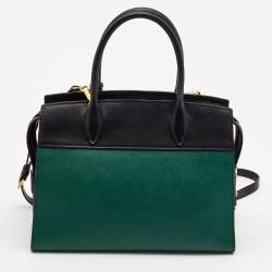 Prada Military Green and Black City Leather Medium Esplanade Satchel