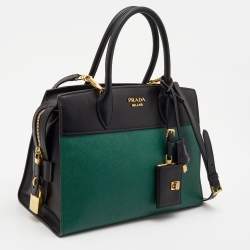 Prada Military Green and Black City Leather Medium Esplanade Satchel