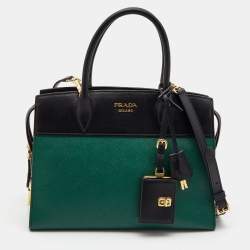 Prada Military Green and Black City Leather Medium Esplanade Satchel