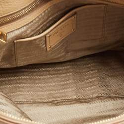 Pre Owned Prada Beige Vitello Daino Leather Large Double Zip Tote