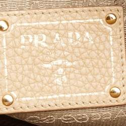 Pre Owned Prada Beige Vitello Daino Leather Large Double Zip Tote