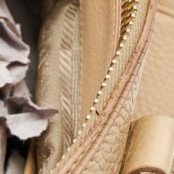 Pre Owned Prada Beige Vitello Daino Leather Large Double Zip Tote