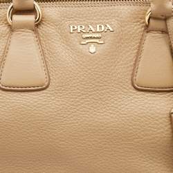 Pre Owned Prada Beige Vitello Daino Leather Large Double Zip Tote