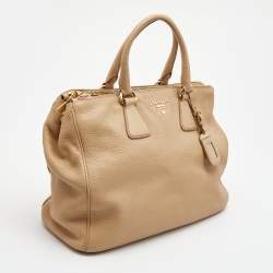 Pre Owned Prada Beige Vitello Daino Leather Large Double Zip Tote