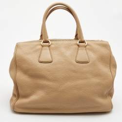 Pre Owned Prada Beige Vitello Daino Leather Large Double Zip Tote