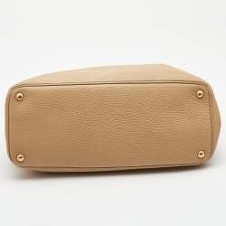 Pre Owned Prada Beige Vitello Daino Leather Large Double Zip Tote