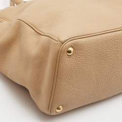 Pre Owned Prada Beige Vitello Daino Leather Large Double Zip Tote