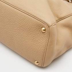 Pre Owned Prada Beige Vitello Daino Leather Large Double Zip Tote