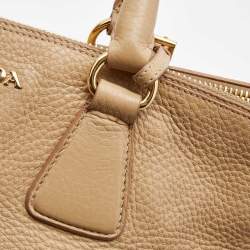 Pre Owned Prada Beige Vitello Daino Leather Large Double Zip Tote