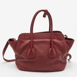 Pre Owned Prada Red Leather Convertible Satchel