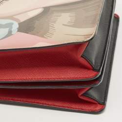 Prada Black/Red Saffiano Print Leather Face Art Top Handle Bag