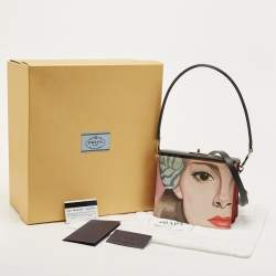 Prada Black/Red Saffiano Print Leather Face Art Top Handle Bag
