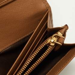 Pre Owned Prada Tan Saffiano Lux Leather Flap Continental Wallet