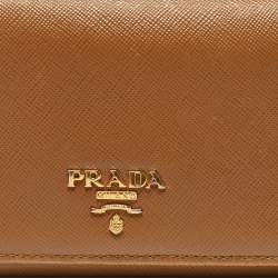 Pre Owned Prada Tan Saffiano Lux Leather Flap Continental Wallet