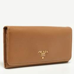 Pre Owned Prada Tan Saffiano Lux Leather Flap Continental Wallet