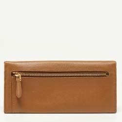 Pre Owned Prada Tan Saffiano Lux Leather Flap Continental Wallet