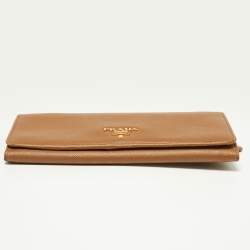 Pre Owned Prada Tan Saffiano Lux Leather Flap Continental Wallet
