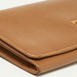 Pre Owned Prada Tan Saffiano Lux Leather Flap Continental Wallet