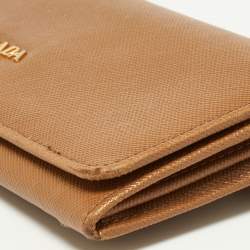 Pre Owned Prada Tan Saffiano Lux Leather Flap Continental Wallet