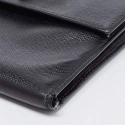 Pre Owned Prada Black Saffiano Metal Leather Triangle Logo Trifold Wallet