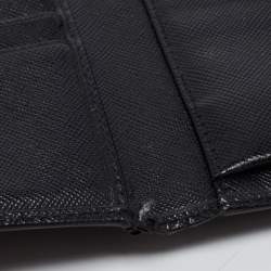 Pre Owned Prada Black Saffiano Metal Leather Triangle Logo Trifold Wallet