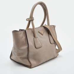 Pre Owned Prada Taupe Glace Leather Twin Pocket Tote