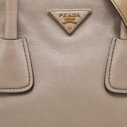 Pre Owned Prada Taupe Glace Leather Twin Pocket Tote
