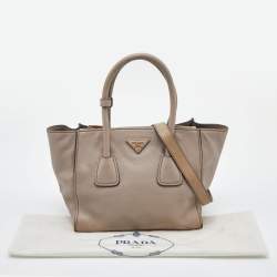 Pre Owned Prada Taupe Glace Leather Twin Pocket Tote