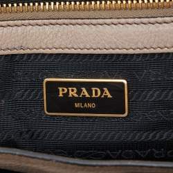 Pre Owned Prada Taupe Glace Leather Twin Pocket Tote