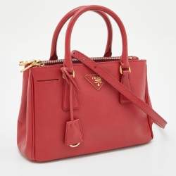 Prada Red Saffiano Lux Leather Galleria Double Zip Tote