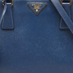 Pre Owned Prada Navy Blue Saffiano Lux Leather Medium Double Zip Tote