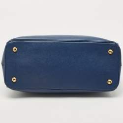 Pre Owned Prada Navy Blue Saffiano Lux Leather Medium Double Zip Tote