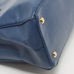 Pre Owned Prada Navy Blue Saffiano Lux Leather Medium Double Zip Tote