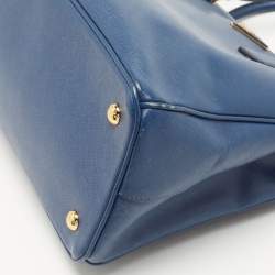 Pre Owned Prada Navy Blue Saffiano Lux Leather Medium Double Zip Tote