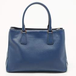 Pre Owned Prada Navy Blue Saffiano Lux Leather Medium Double Zip Tote
