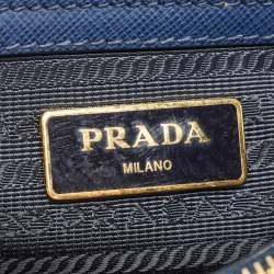 Pre Owned Prada Navy Blue Saffiano Lux Leather Medium Double Zip Tote