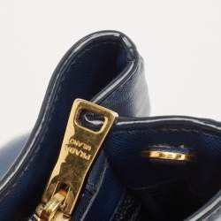 Pre Owned Prada Navy Blue Saffiano Lux Leather Medium Double Zip Tote