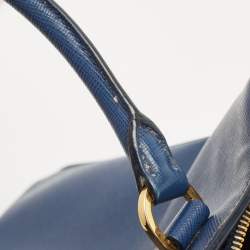 Pre Owned Prada Navy Blue Saffiano Lux Leather Medium Double Zip Tote